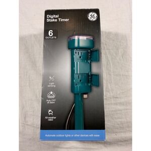 GE Digital Stake Timer Outdoor Green NEW/OPEN BOX 6 Outlets Light Sensing 83415